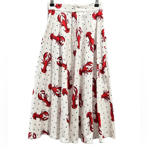 New ModCloth Theodora Lobster Polka Dot Swing Skirt Size XXS - Picture 4 of 5